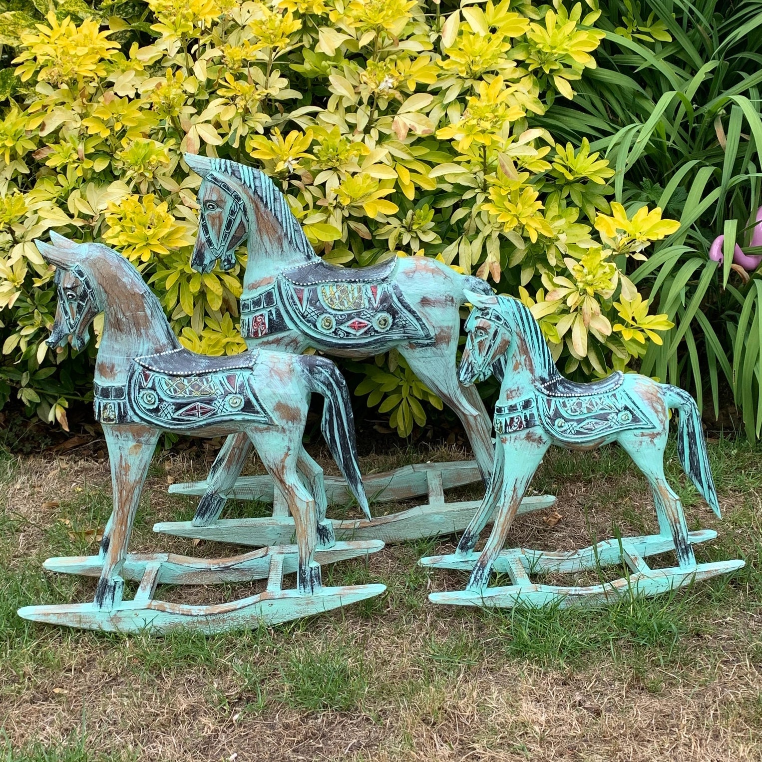 Ensemble de 3 Chevaux à Bascule Bleus 50cm / 40cm / 30cm